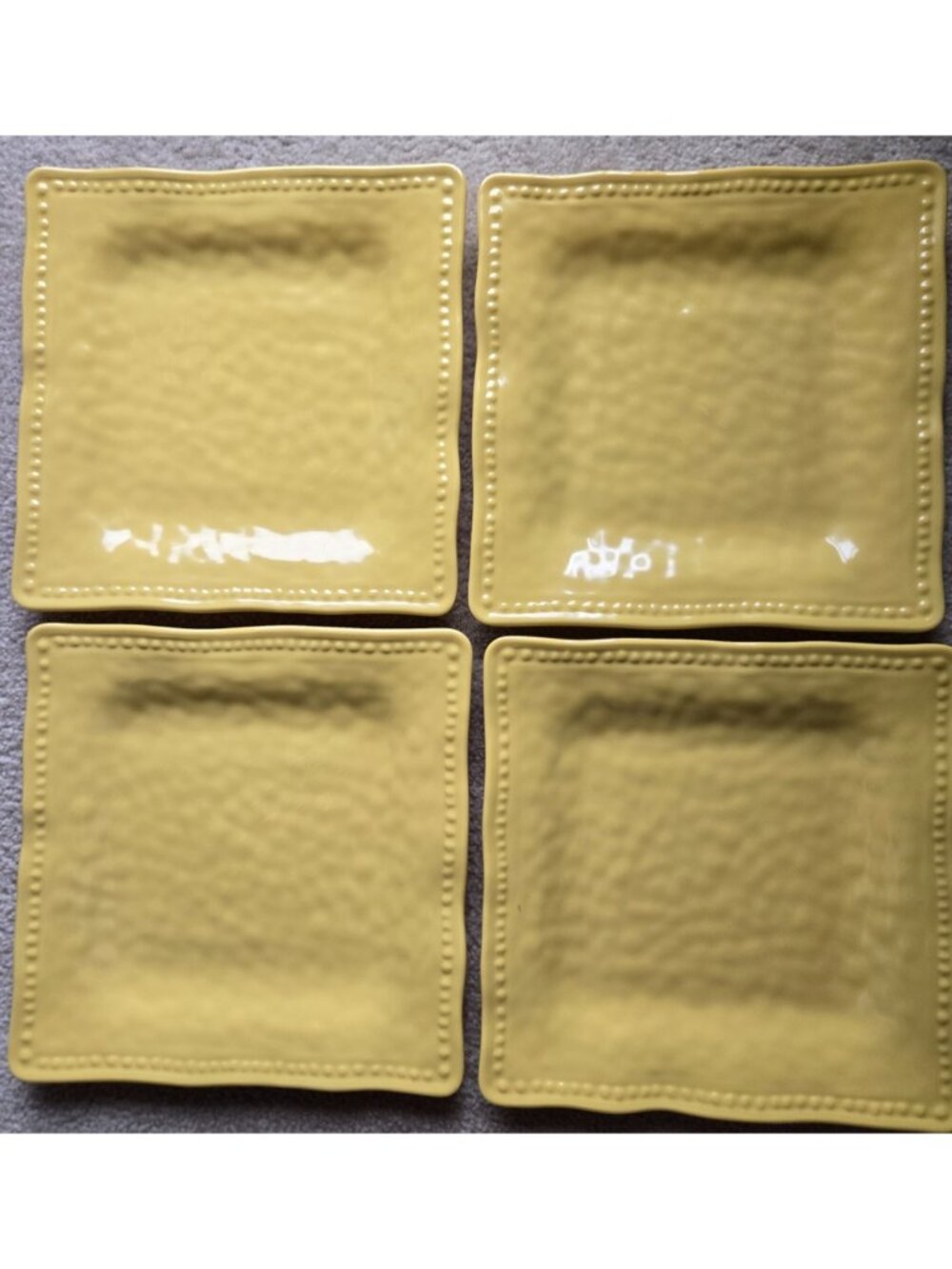 Tommy Bahama Yellow Melamine Dinner Plates Hobnail Square Set of 4